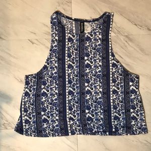 H&M Divided Blue White Floral Sz XS Crop Top